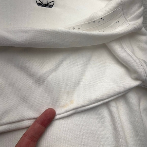 Adidas White Cropped Hoodie Rhinestone Sleeve Trefoil Logo Women's XS - Picture 5 of 10